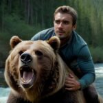 Boy riding a grizzly bear